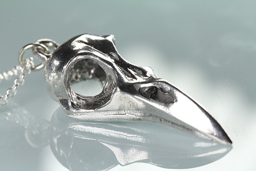 Crow Skull in Sterling Silver on SALE 20 inch  open link chain Cast in NYC USA