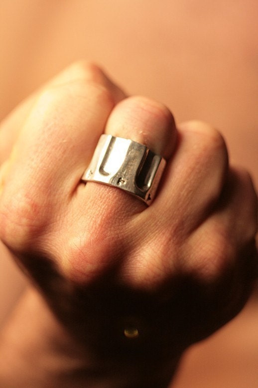Pistol Ring 44 cal chamber in Black Sterling Silver Sizes 4 through 13 af