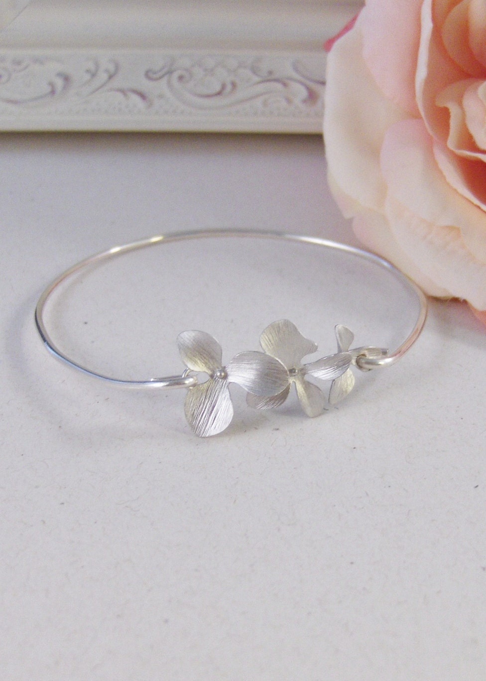 Silver Blossoms,Sterling,Cherry Blossom,Silver Bracelet,Blossom,Bangle,Wedding, Bracelet. Handmade jewelry by valleygirldesigns on Etsy.