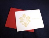 Metallic Gold Thank You Notes with Large Flourish and Hot Pink Envelopes - Set of 10 A2 Note Cards
