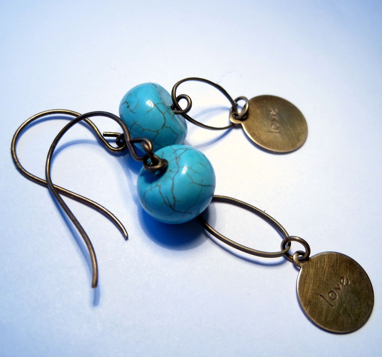 Turquoise and Love Charm Earrings