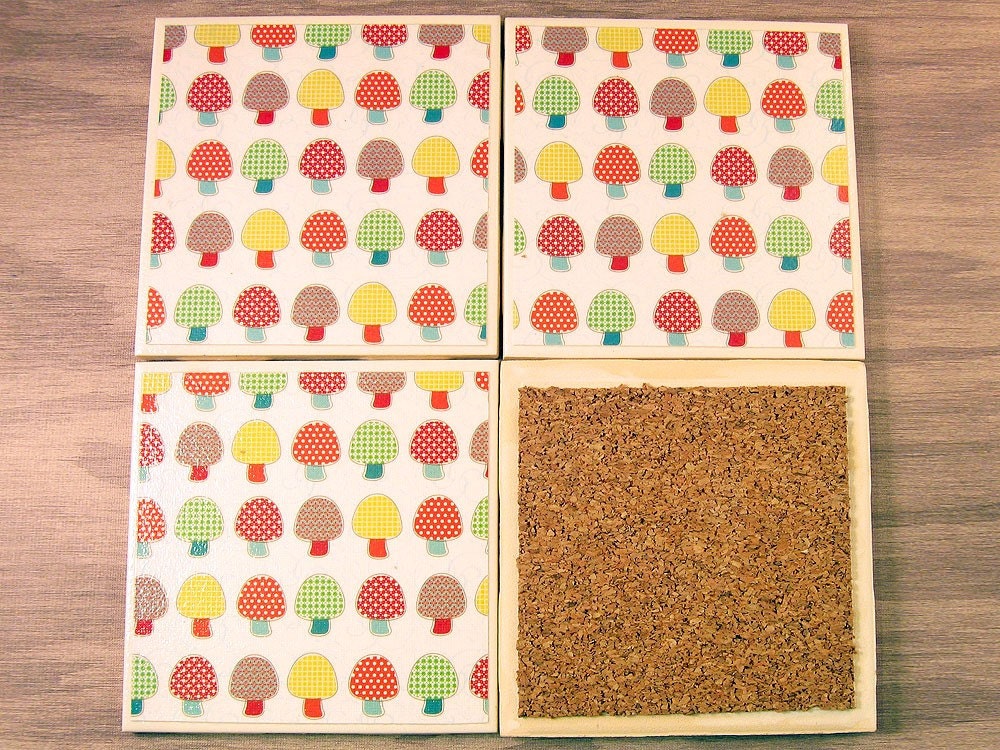 Handmade Coasters Set of Four - Mushrooms