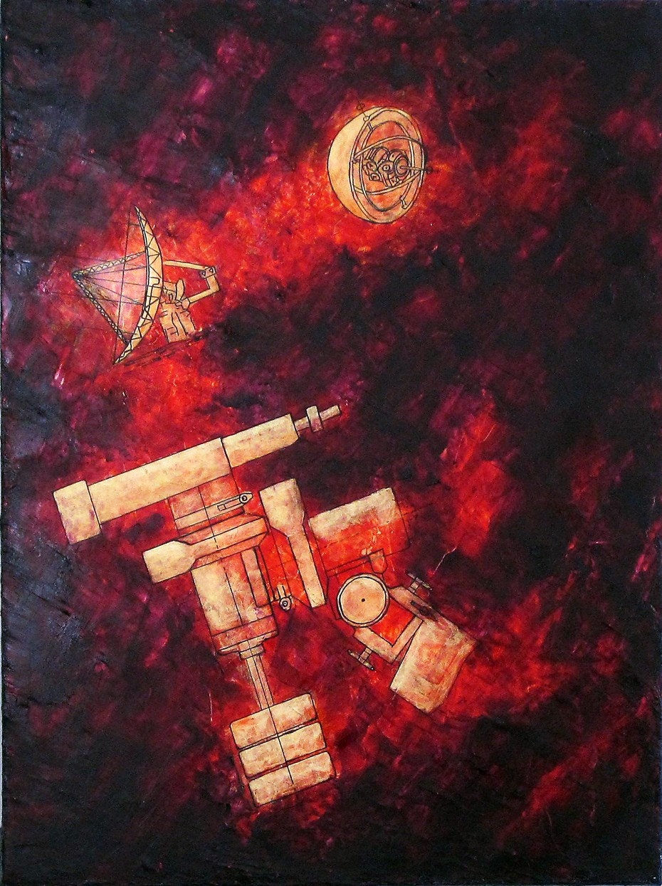 Telescopes Original Modern Abstract Painting With texture in gold violet red orange purple on 18x24 inch canvas