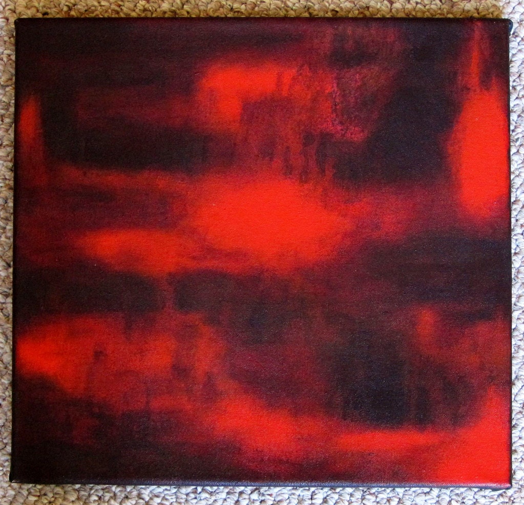 Lava Lines Original Abstract painting Modern Artwork in red brown maroon on 14x15 inch hand stretched canvas