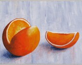 Still Life Painting with Orange Original Acrylic Artwork in orange, yellow, light blue on 9x12" canvas
