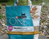 Recycled Feed Sack Cat Food Teal Market Bag Tote Purse