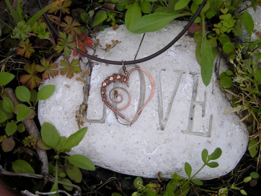 Forged Copper Heart on Leather Cord