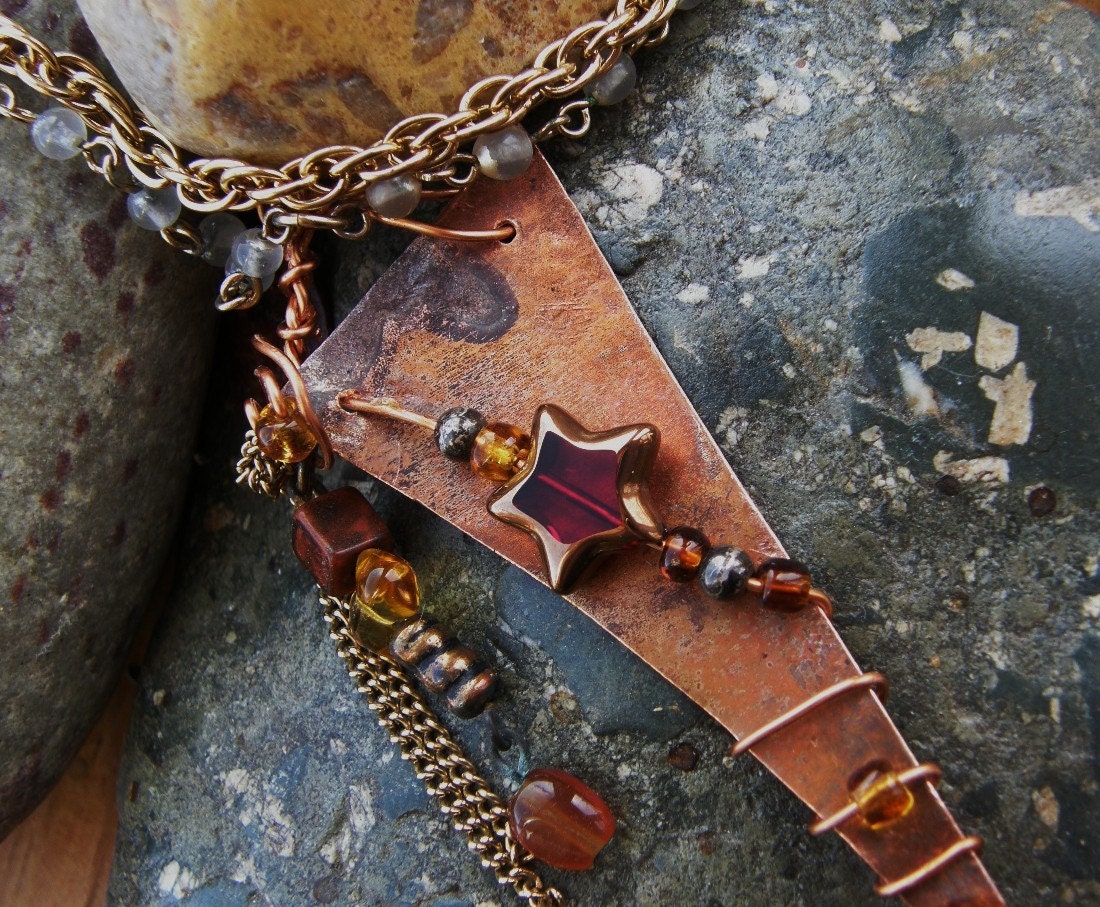 Star Gazed  Upcycled Star Adorned Copper Pendant and Chain Necklace On Sale Now