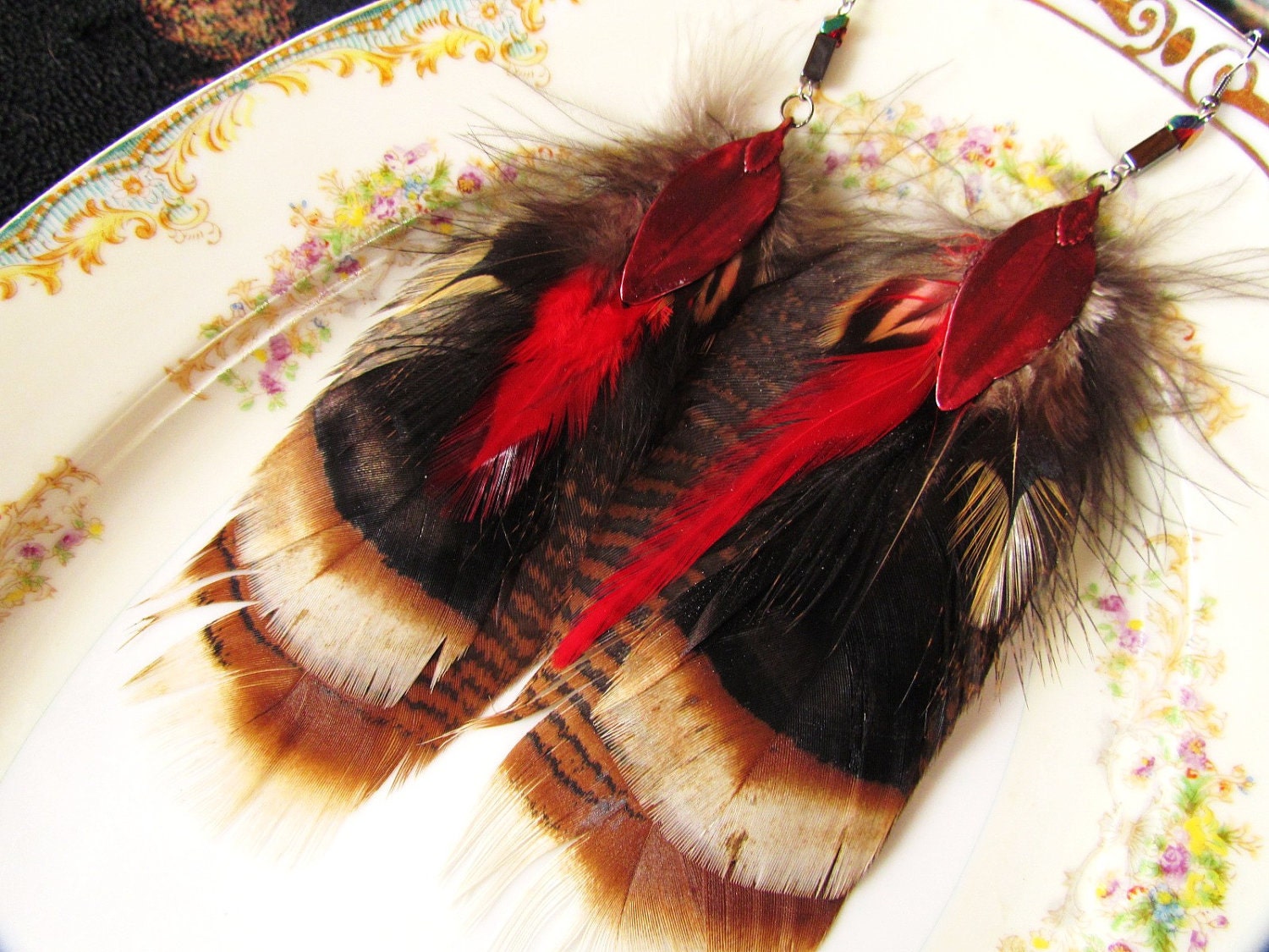 Drama Queen Tribal Feather and Bead earrings