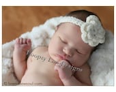 Baby Girl Crocheted Flower Headband, Newborn Photo Prop, Cream, Photo Prop, flower headband, Sizes Newborn to 12 MONTHS (more Colors)
