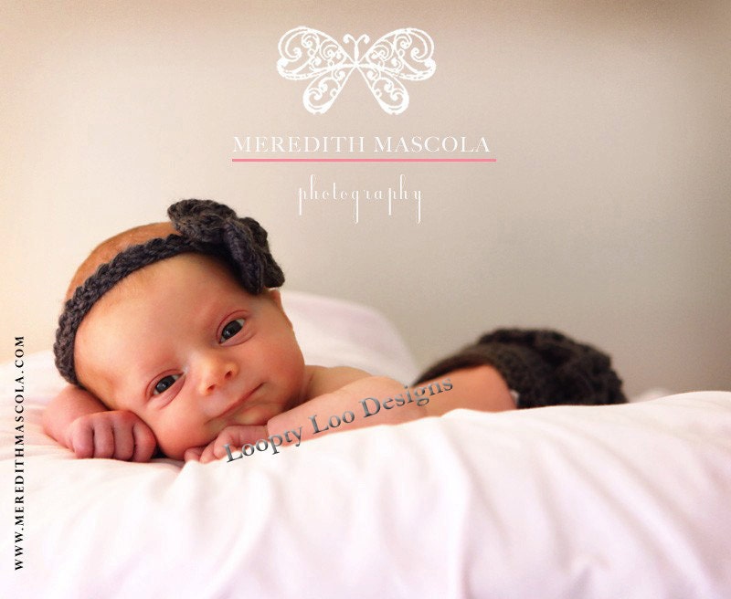 Baby Girl Crochet Ruffled Diaper Cover & Headband Set, Newborn Photo Prop, Brown, Flower Headband -Sizes NEWBORN to 12 MONTHS-more colors