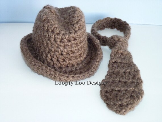 Boy Cowboy Fedora Hat and Tie Set Baby Boy by LooptyLooDesigns