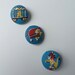 Set of 3 Vintage Fabric Covered Buttons - Sew on Buttons - Vintage Fabric - Feed Sack - Circus - Turquoise - Red - Yellow-Feedsack Fabric