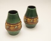 Pair of Vintage Green West Germany Pottery Vases -ON SALE