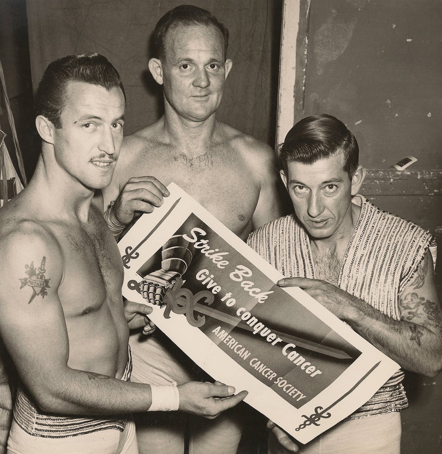 RESERVED FOR AIS Black and White Photograph Male Circus Performers with Tattoos