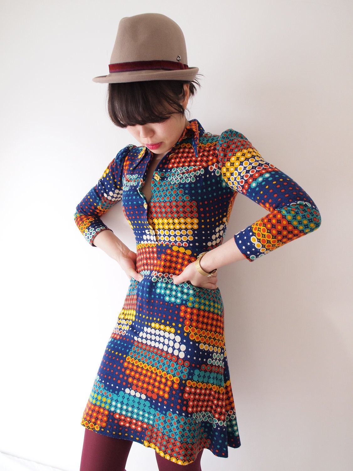 Funky vintage retro dot dress, xs, Japan