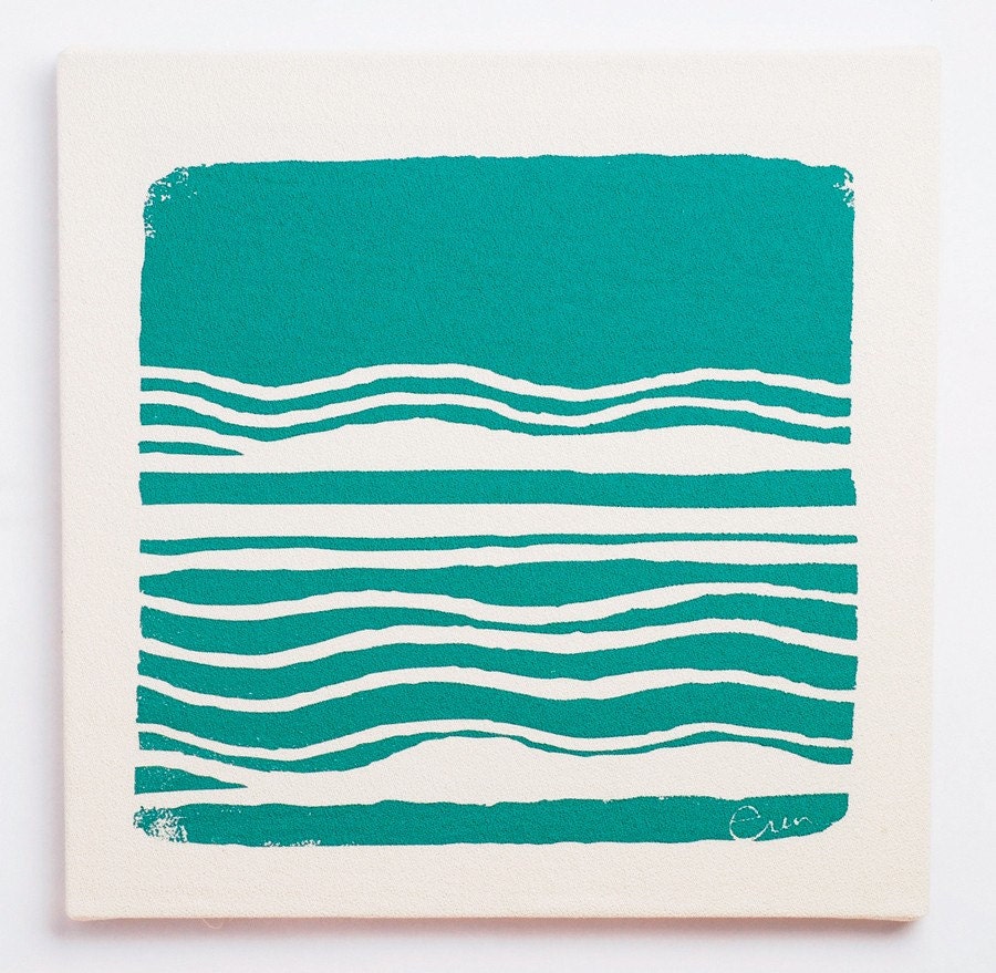 Wall Art, Teal Abstract Design Framed Cloth Print, 19x19, Bark Cloth Silk Screened
