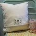 Decorative Pillow, Teal, Bunny Hand Screened on Cotton Bark Cloth, 10x10 inch
