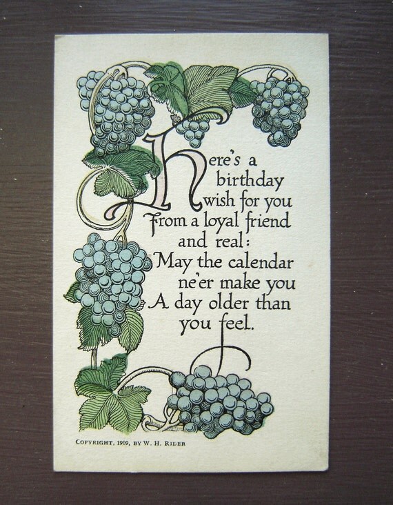 Antique Birthday Postcard Grapes Vine Poem 1909 by Joyatri on Etsy