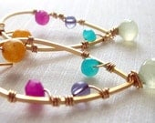 colors of gemstone dangles amethyst jade carnelian prehnite turquoise gold teardrop - exotic earrings