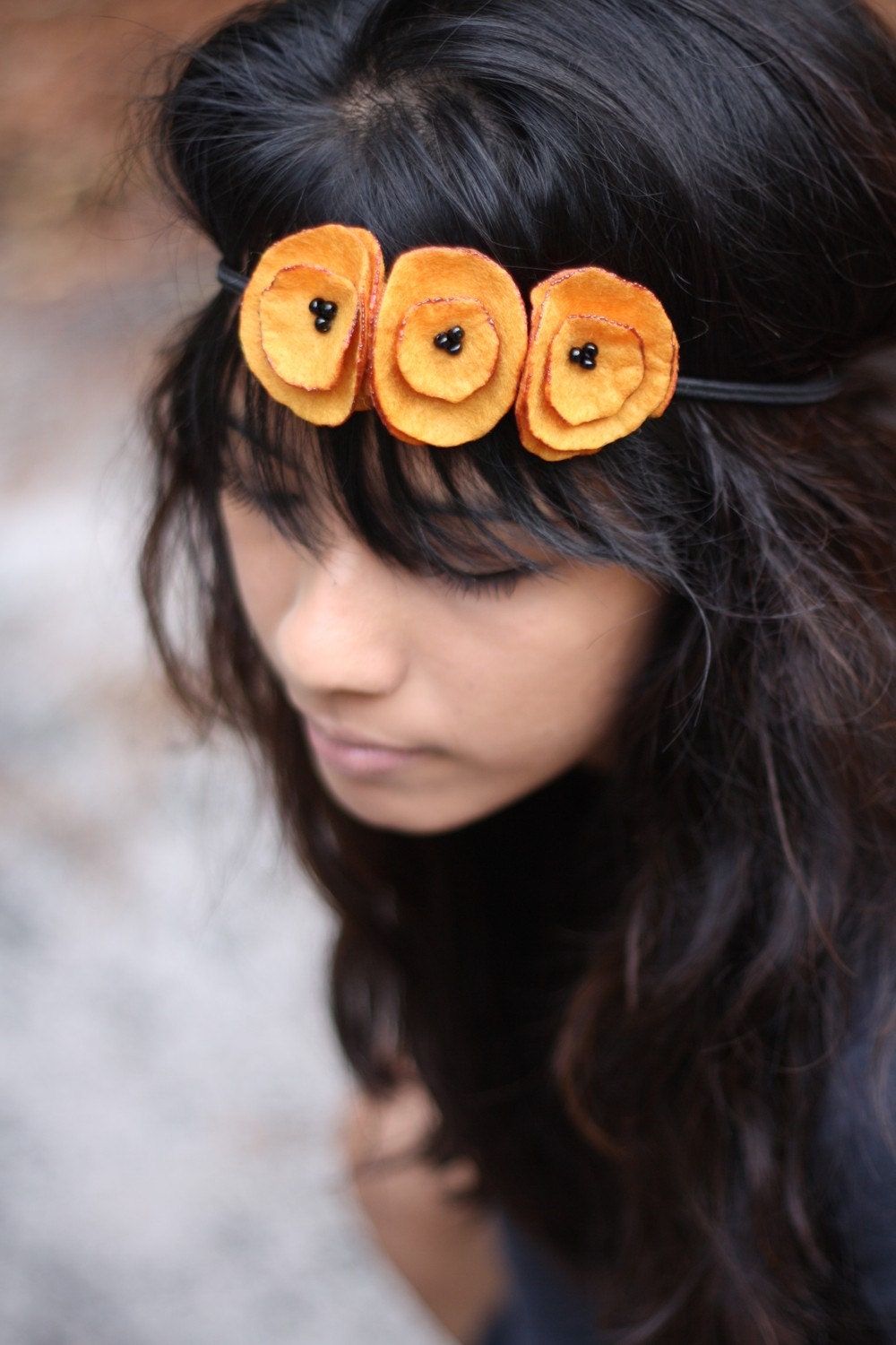 golden rod mustard yellow felt poppy garland headband.
