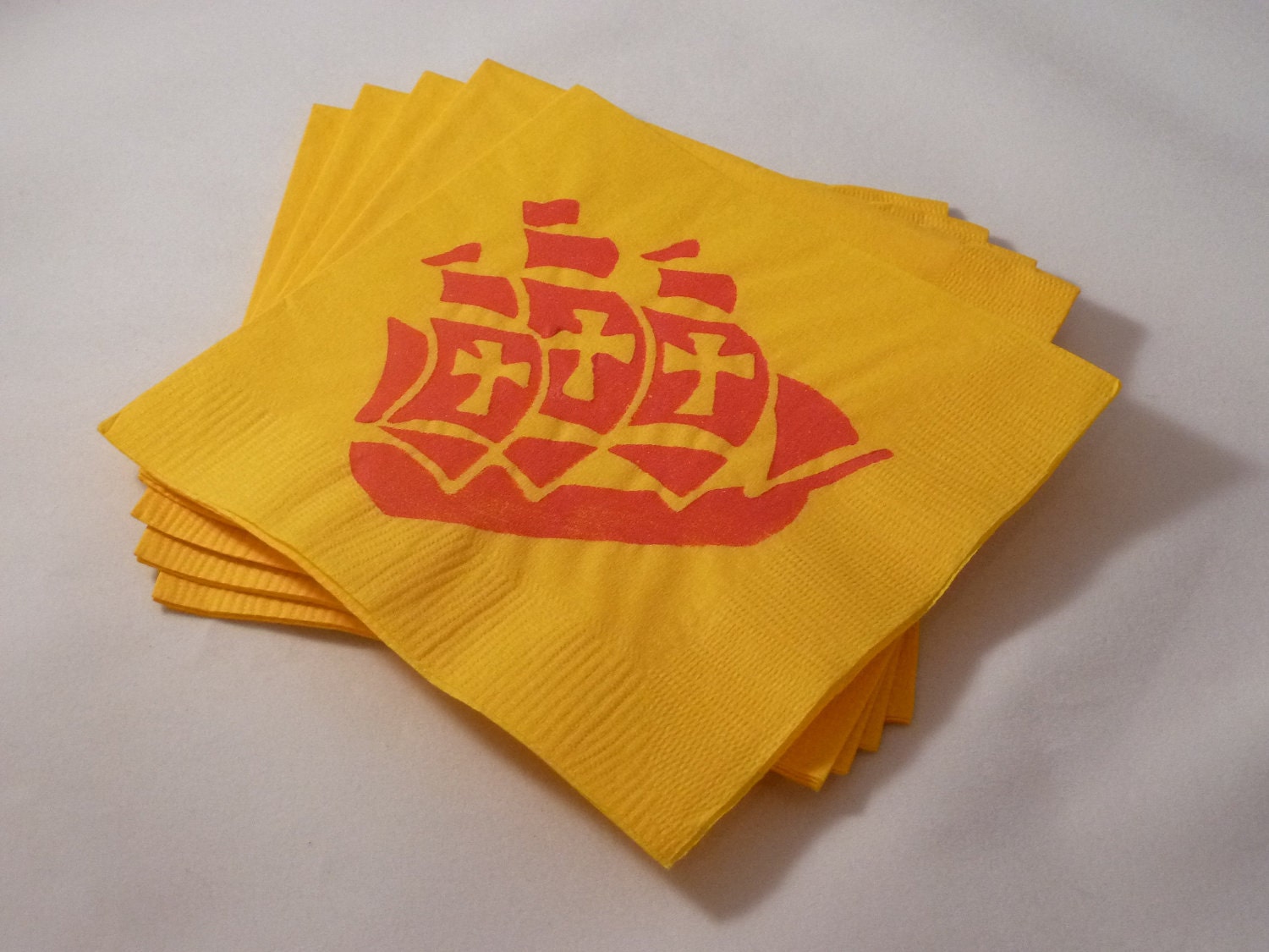 Yellow and Red Pirate Ship Paper Cocktail Napkins