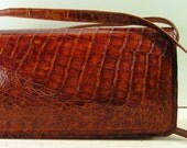vintage purse alligator crocodile brown bag tote shoulderbag clutch 1950s 1960s 1970s