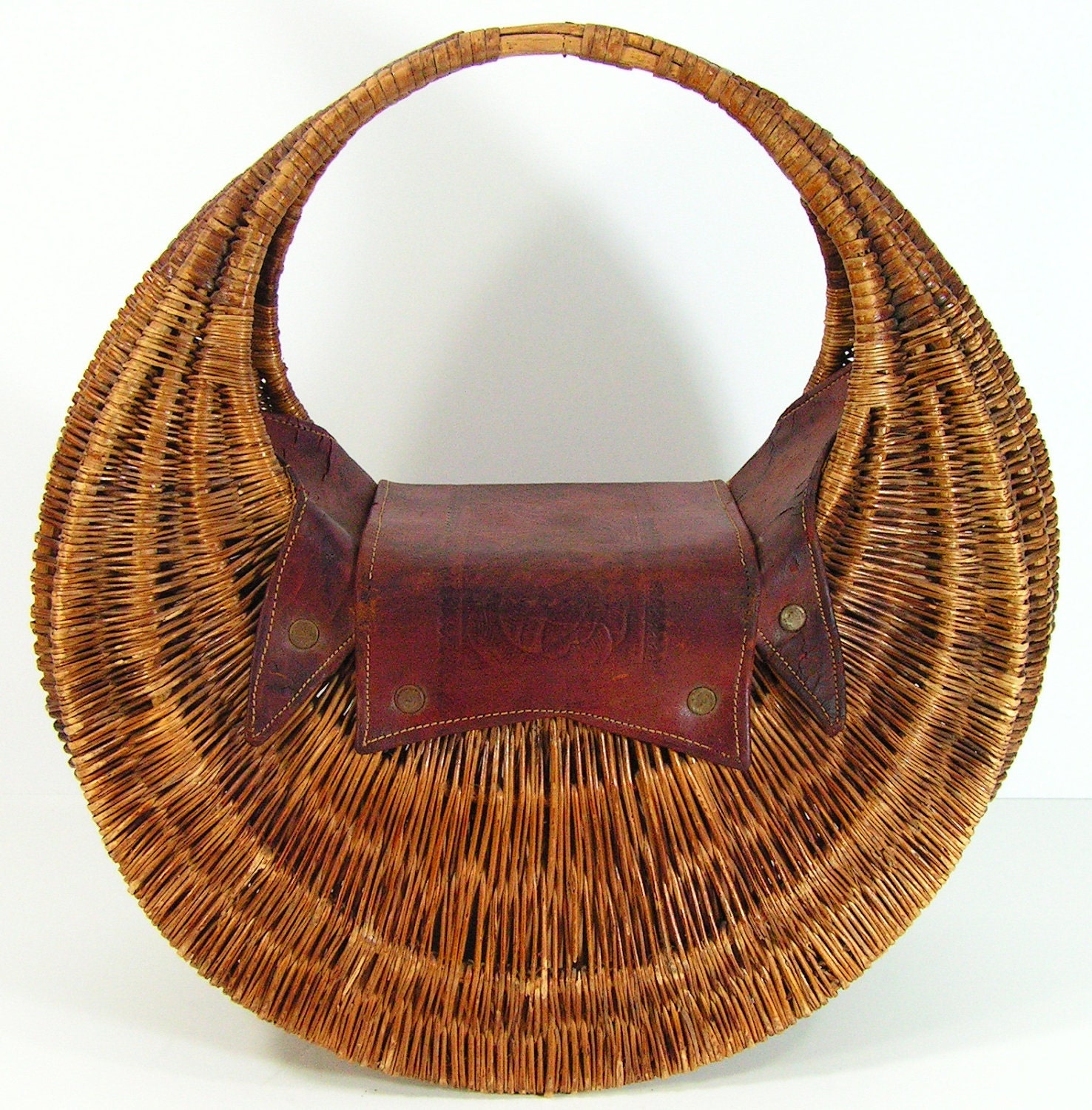 vintage purse tote bag woven straw tooled leather western cowgirl cowboy 1950s