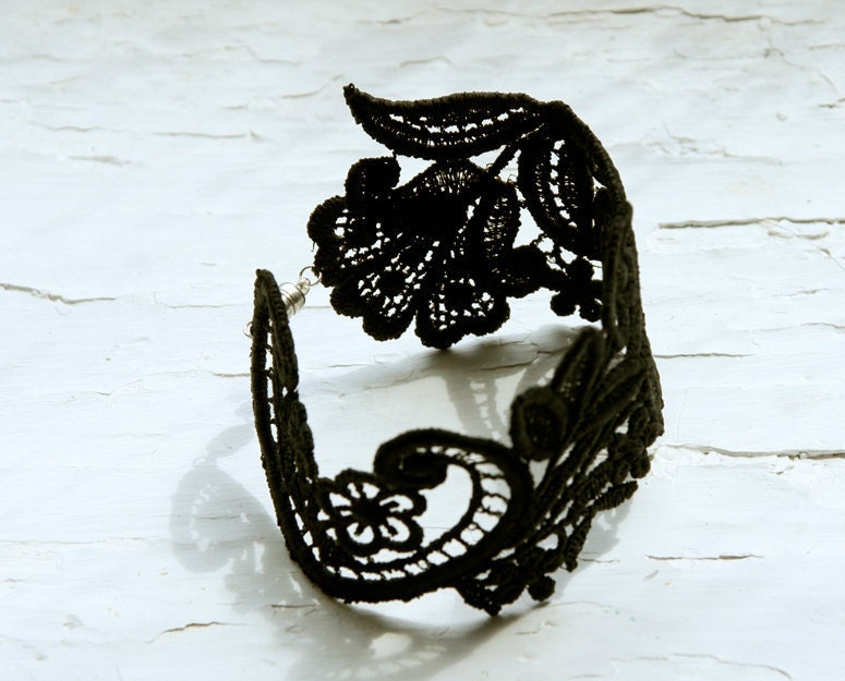 Lace Bracelet - Chloe Cuff in Black - Bridesmaid Jewelry