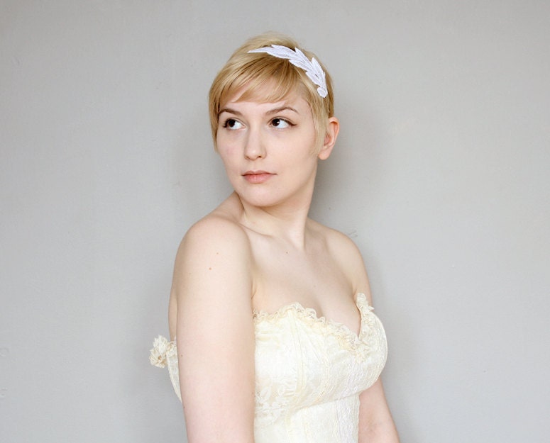 White Lace Headband - Ariadne - Bridal Headband - Hair Piece Fascinator For Her