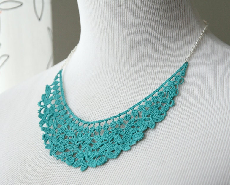 Lace Necklace - Sarane in Aqua - Turquoise Blue Bridesmaid Necklace - Lace Jewelry For Her