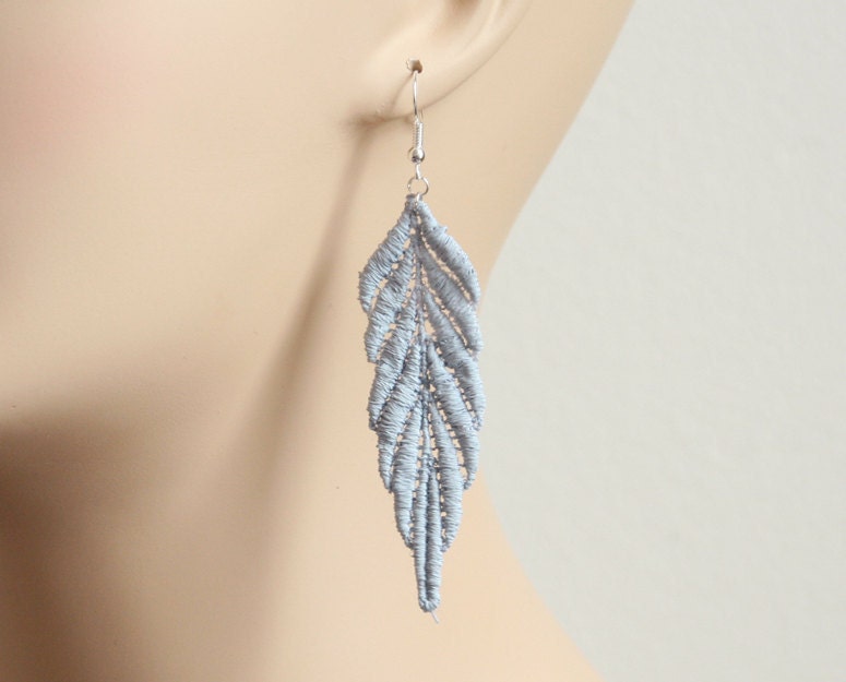 Art Deco Lace Earrings - Josephine in Ice Blue