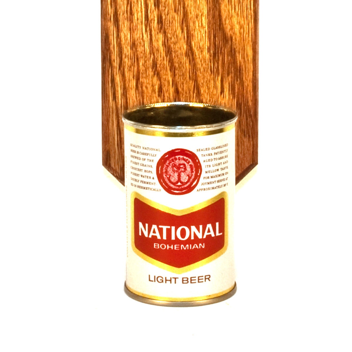 National Bohemian Wall Mounted Bottle Opener with Vintage 9oz Beer Can Cap Catcher Great for Man Cave