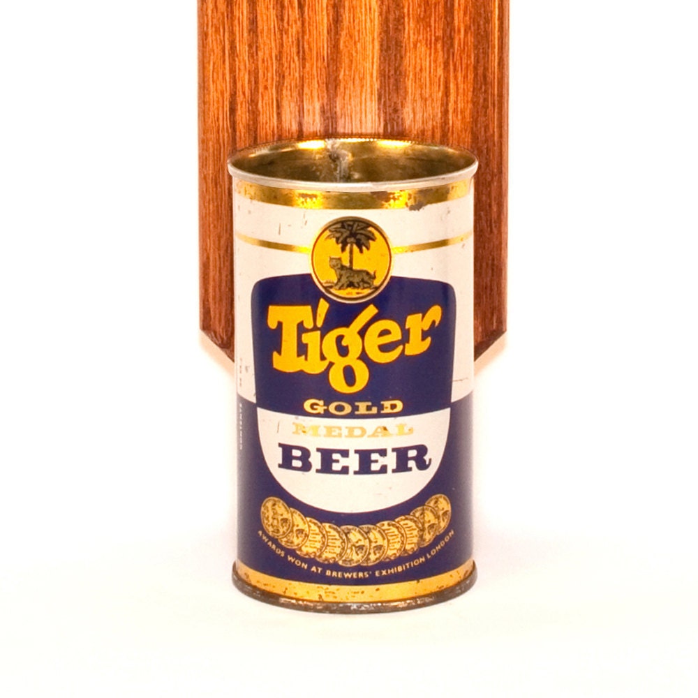 Tiger Gold Wall Mounted Bottle Opener with Vintage Beer Can Cap Catcher