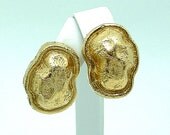 Vintage  Earrings  Clip On Givenchy Paris New York Textured Gold Tone Nugget Style