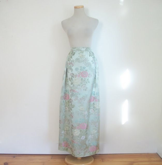 Vintage 60s Silk Brocade Maxi Skirt