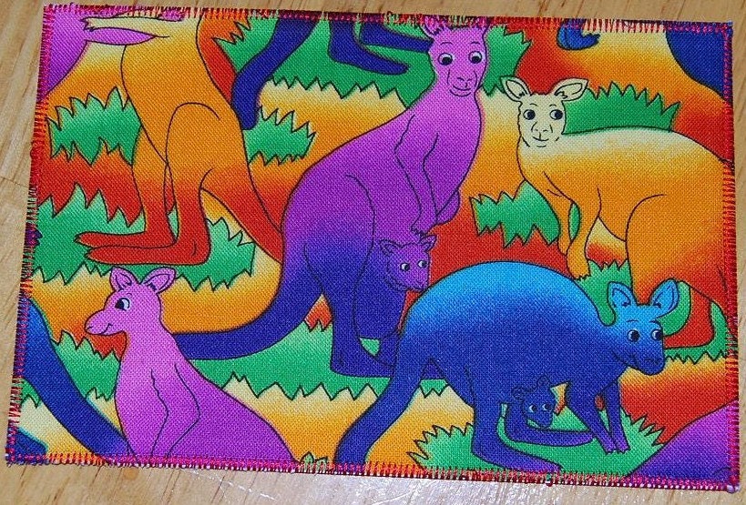 Fabric Handmade Post Card - Kangaroos - rainbow colors