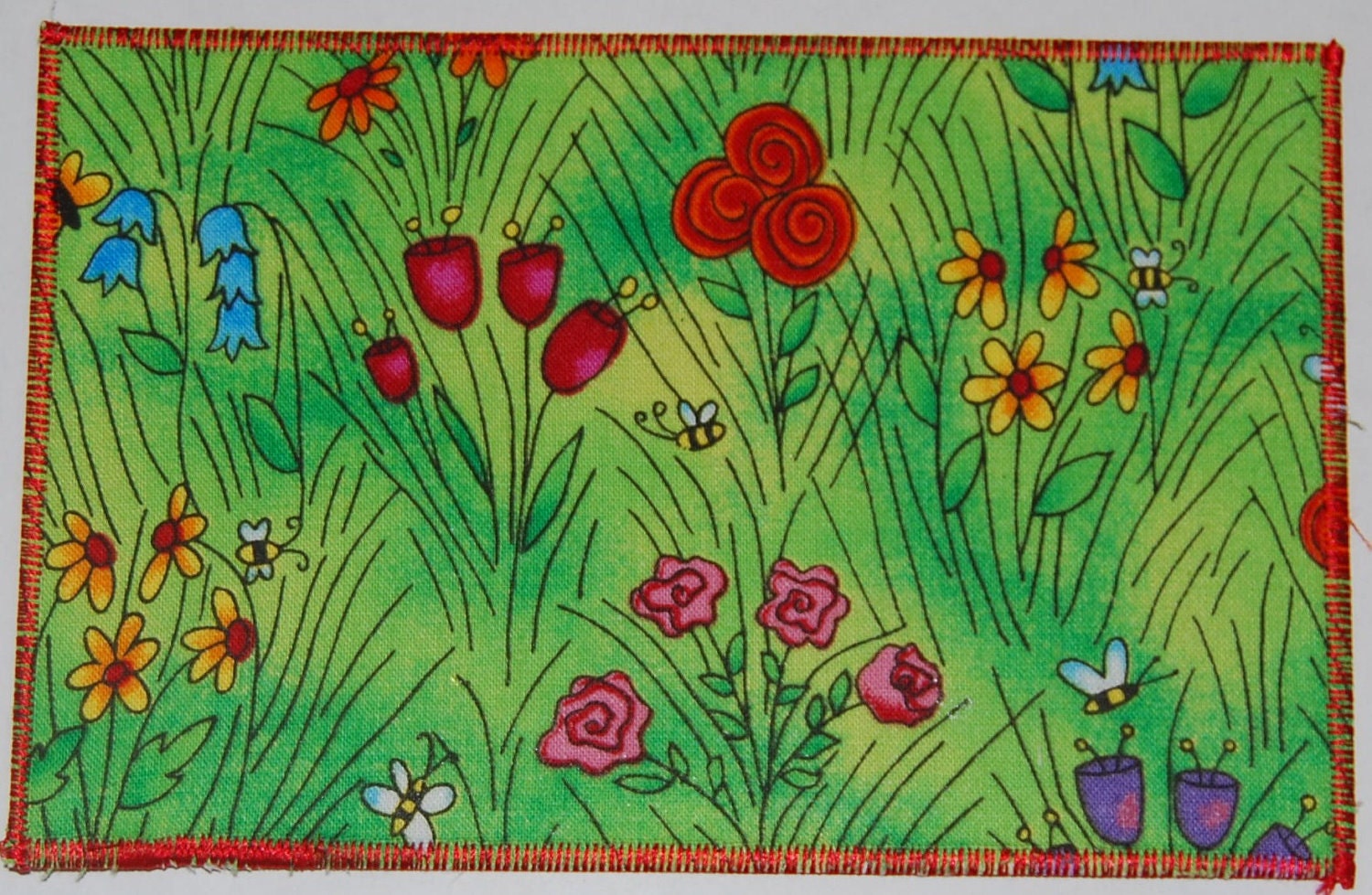 Fabric Postcard Spring Flower Garden