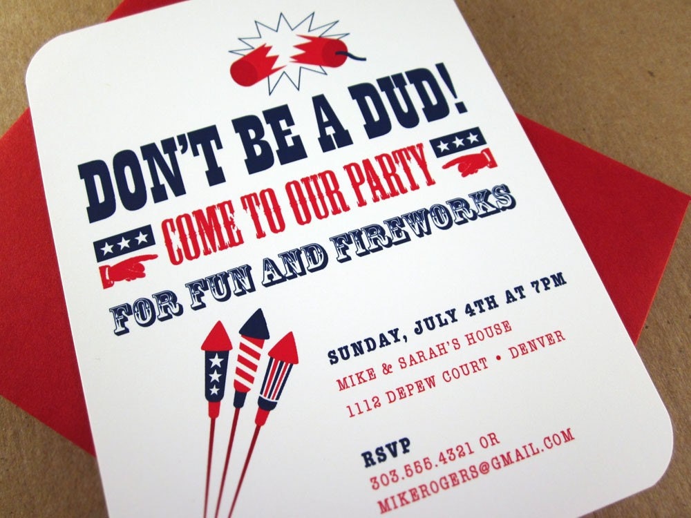 4th of July Party Invitations - Fun and Fireworks - 12PK
