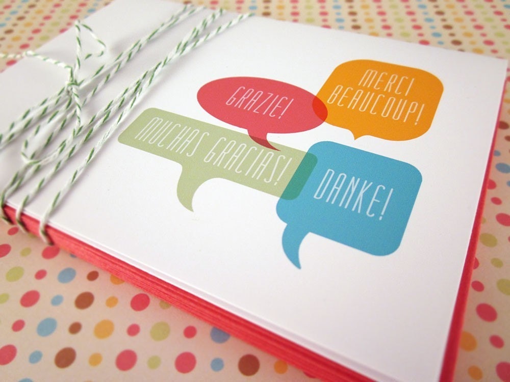 International Thank You Speech Bubble Note Cards 6PK