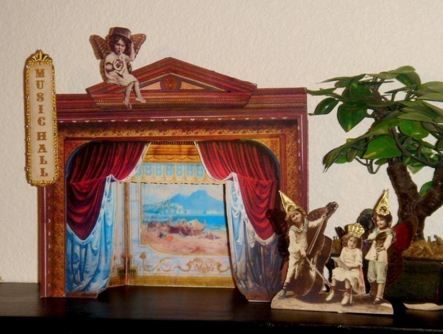 Two Sheet Set Music Hall Goatcher Curtian Puppet Theater Digital Collage Sheet Download Paper Doll Paperdoll Model Toy Vintage Reproduction