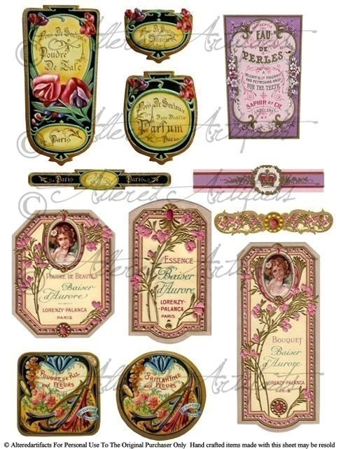 Sweet Paris Nights Perfume Bottle Fragrance Label Lable Labels Lables Digital Collage Sheet Download