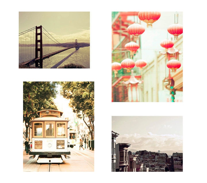 Home Decor Gift Set of San Francisco 4 8x10 photos, Dreamy  Pastel set, wall decor, travel, SF art
