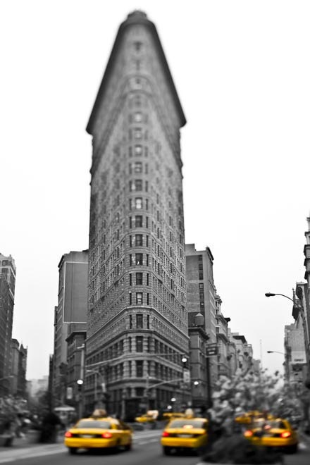 Flatiron Building, NYC photography - New York City photo -  Mad Men decor - black and white street yellow taxi - 8x10 - Raceytay