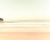 Beach photography- pastel mint peach beige wall decor, minimalist, shabby chic ocean landscape - Raceytay