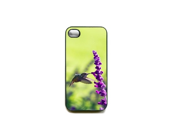 Summer hummingbird iphone 4 case, plastic case, floral calse, violet, purple, green iPhone 4 case, garden