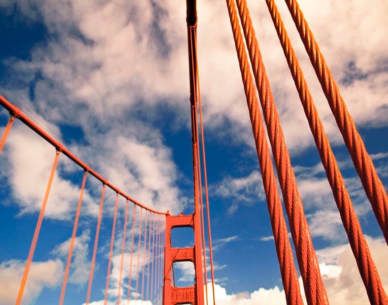 Orange and blue San Francisco Golden Gate Bridge, room decor in blue orange photograph - Summer Travel decor 5x7