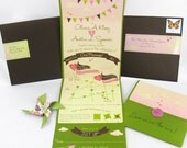 Party Pennants Folding Wedding Invitation SAMPLE - with DIY Pinwheels for Guests