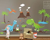 Children Wall Decals Dino Land Dinosaurs Wall decal Wall Sticker HUGE Set - Nursery Kids Playroom Vinyl Wall Decal Sticker Baby Room Art