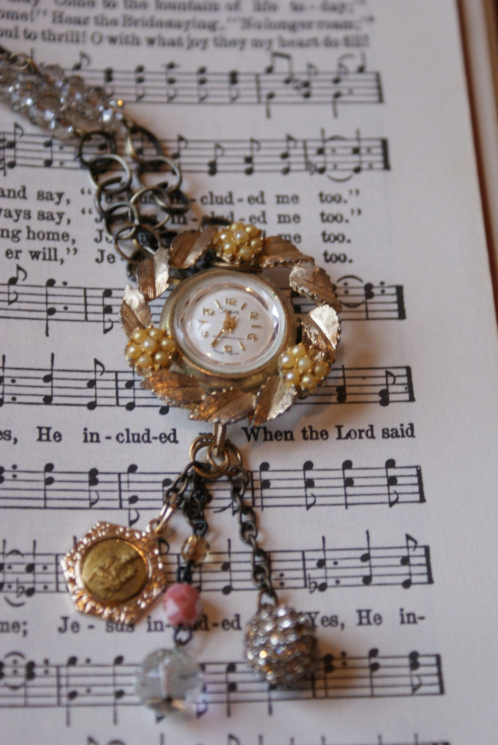 Vintage Sheffield Pendant Watch with Madonna and Child Medal Charm Necklace